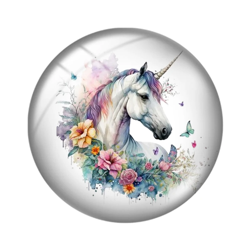 Magical unicorn art painting 10pcs 12mm/16mm/18mm/25mm Round Photo Glass Cabochon Demo Flat Back Making findings