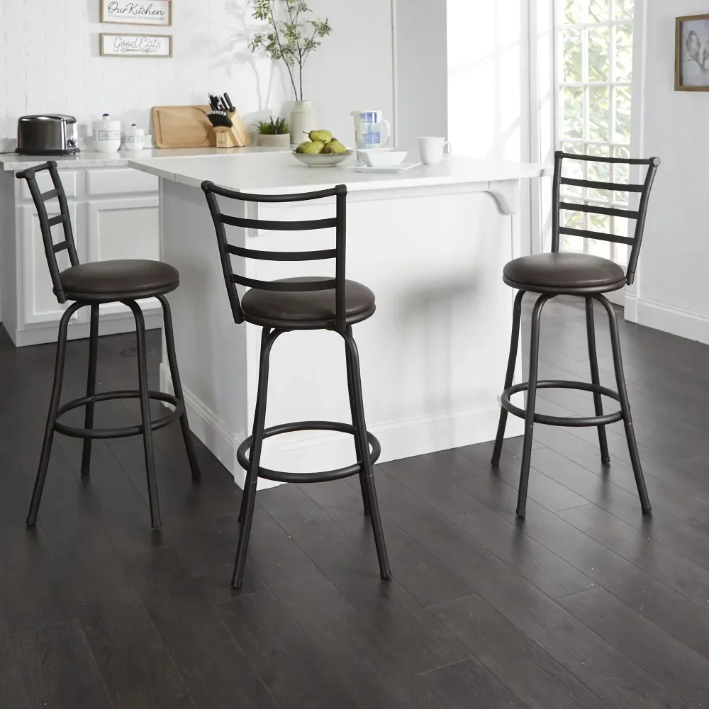 

Set of 3 Indoor Adjustable 24" or 29" Bronze Trapezoid Back Swivel Bar Stools with Coffee Faux Leather Seat