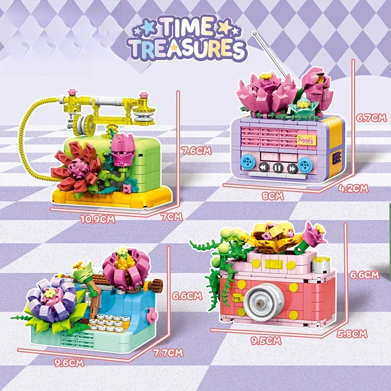 كاتبة الوقت اللبنات الرجعية الهاتف راديو الأطفال التعليمية التجمع لعبة نموذج سطح المكتب زخرفة هدية عيد ميلاد #5