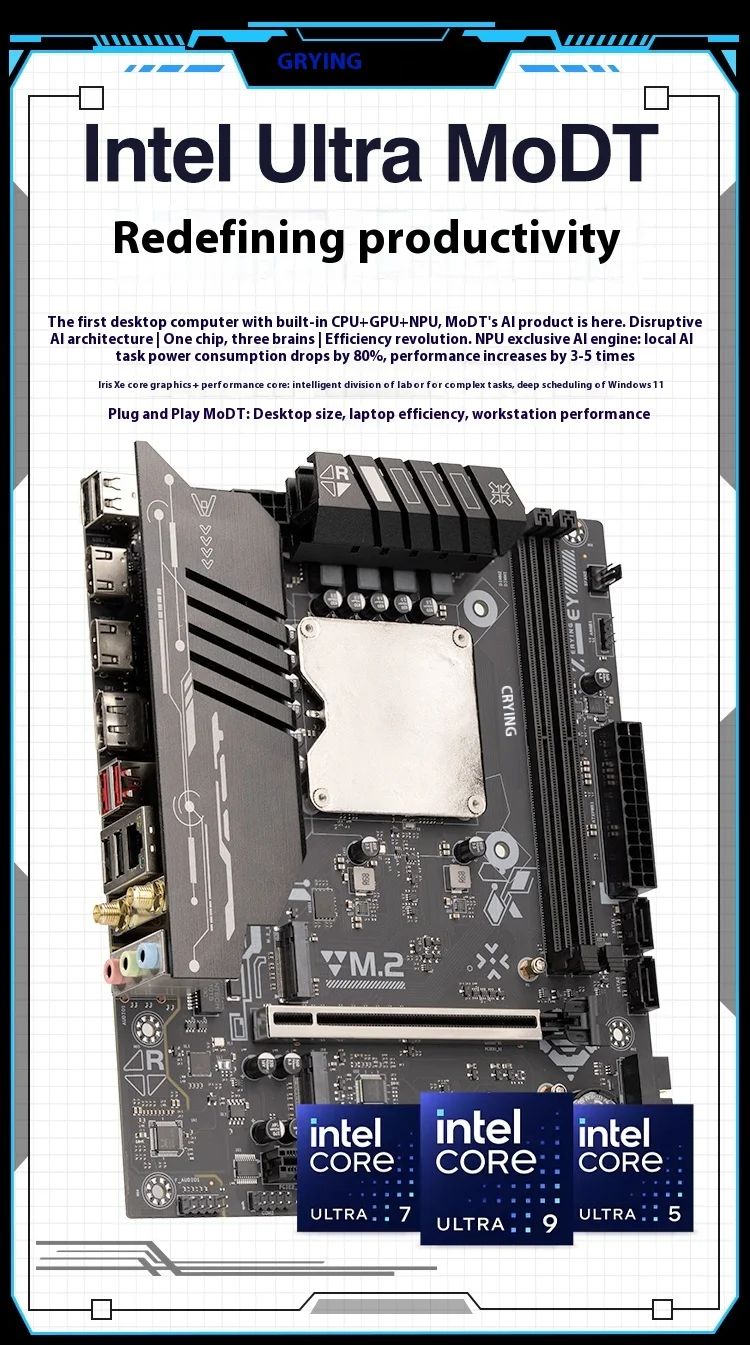 ERYING Scheda Madre Da Gioco Intel Ultra5 125H Ultra7 155H Ultra9 185H 2 * DDR5 M.2 NVME PCIE4.0x4 COM DP HD Scheda Madre Del Computer FAI DA TE