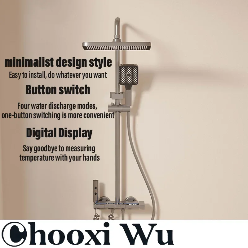 

CHOO XIWU-Simple shower household shower head intelligent digital display shower multi-functional shower bathroom shower set