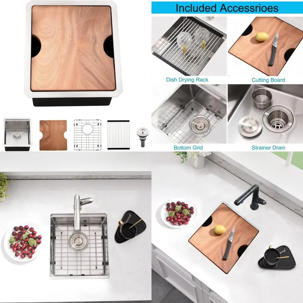 

Stainless Steel 12 Inch Undermount Single Bowl Kitchen Sink for Wet Bar and Prep Workstation, 15 Inch Wide, 16 Gauge, Small Kitc