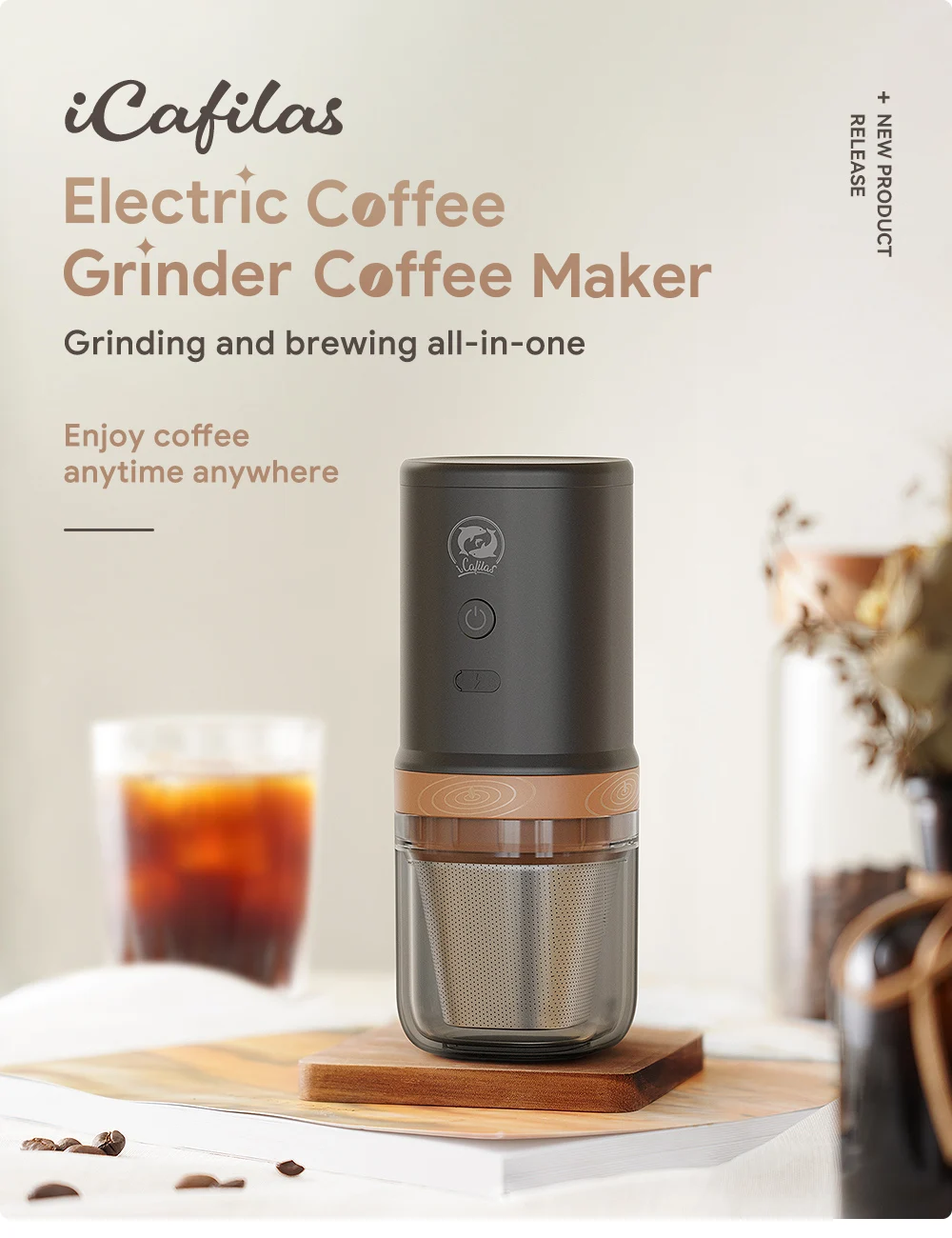Elektrische tragbare Kaffeemühle aus Edelstahl, Multifunktions-Mahlmaschine für Kaffeebohnen, Bohnen, Getreide und Kräuter – Detail 1