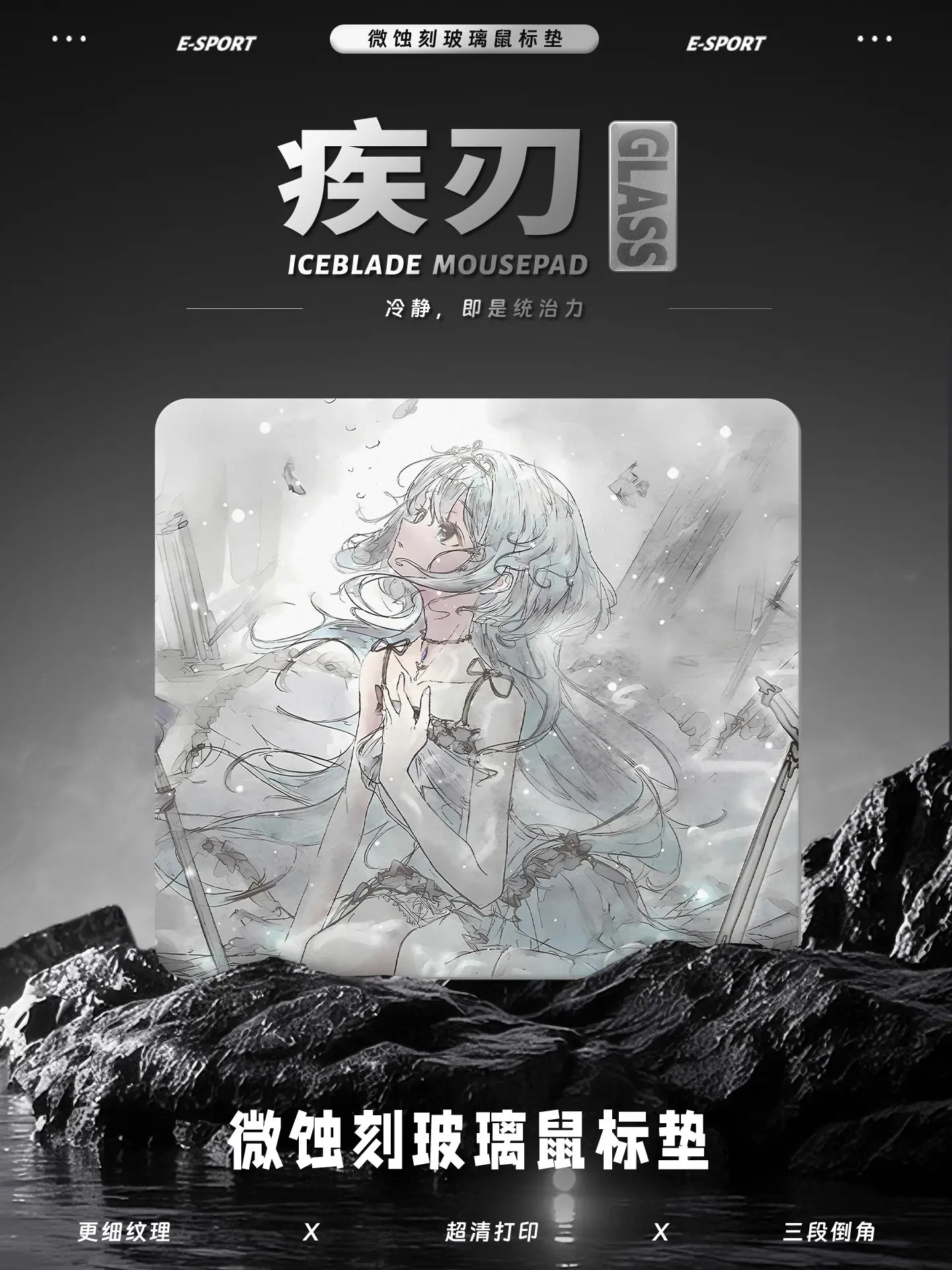 Glass Anime Mouse Pad Glass Mouse Pad Gaming Pad Smooth Frosted Surface Waterproof Desk Tempered Multiple 45x40 Size Optional