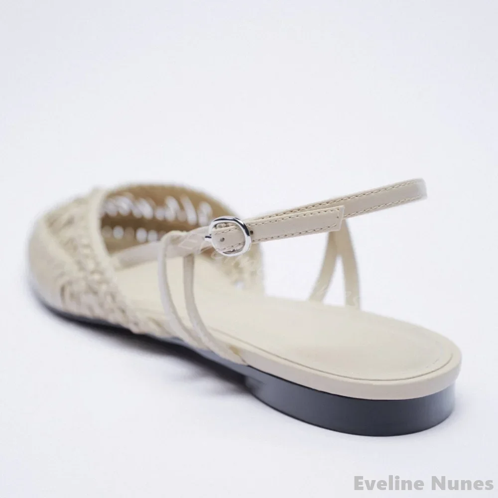 Hand-woven Pointed Toe Flat Sandals Women Shallow Breathable Slip On Closed Toe Mule Sandals 2025 Summer New Fashion Slippers