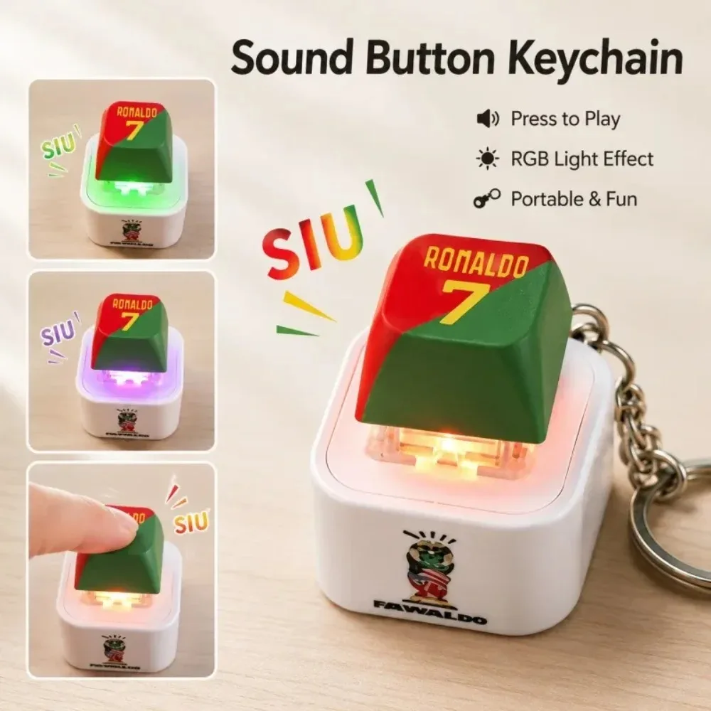 New Cristiano Ronaldo Button Sound and Light Stress Relief Keyboard Keychain Ins Prank Gag Creative Gift Anime