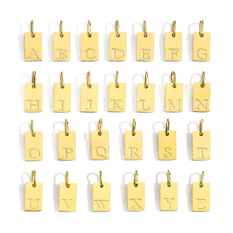 Plated Embossed 26 Letters Rectangular Charm Pendant Stainless Alphabet DIY Bracelet Necklace Jewelry Making Accessory Gift