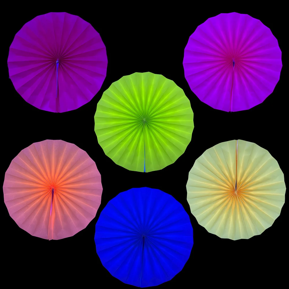 

6Pcs UV Neon Party Paper Fans Flower Glow in The Dark Glow Party Supplies Blacklight Reactive Background Wall Decor 12Inch