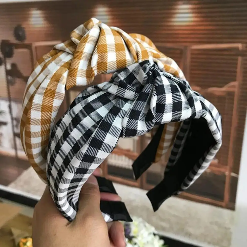 Cross Knotted Headband New Turban Classic Lattice Women Hairband Cloth Wide Headdress Shopping Dating