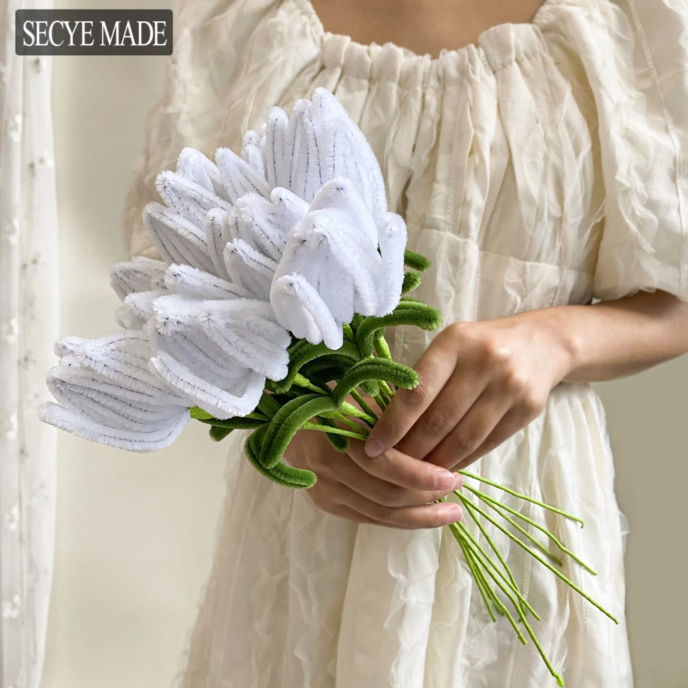 

1PC White Valentine's Day Simulation Tulip Bouquet Pure Love Creative Home Decoration DIY Handicrafts Table Ornaments K89