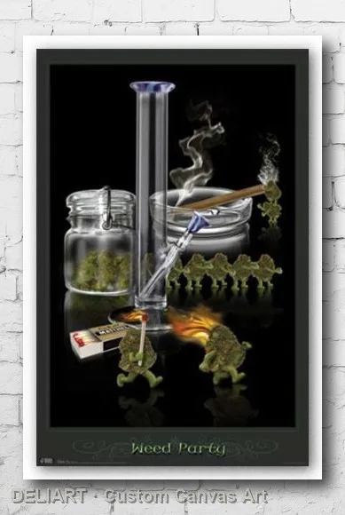 

WEED PARTY Canvas Poster - MARIJUANA POT SMOKING FUNNY Custom Size Available Room Decoration Home Decor Wall Art