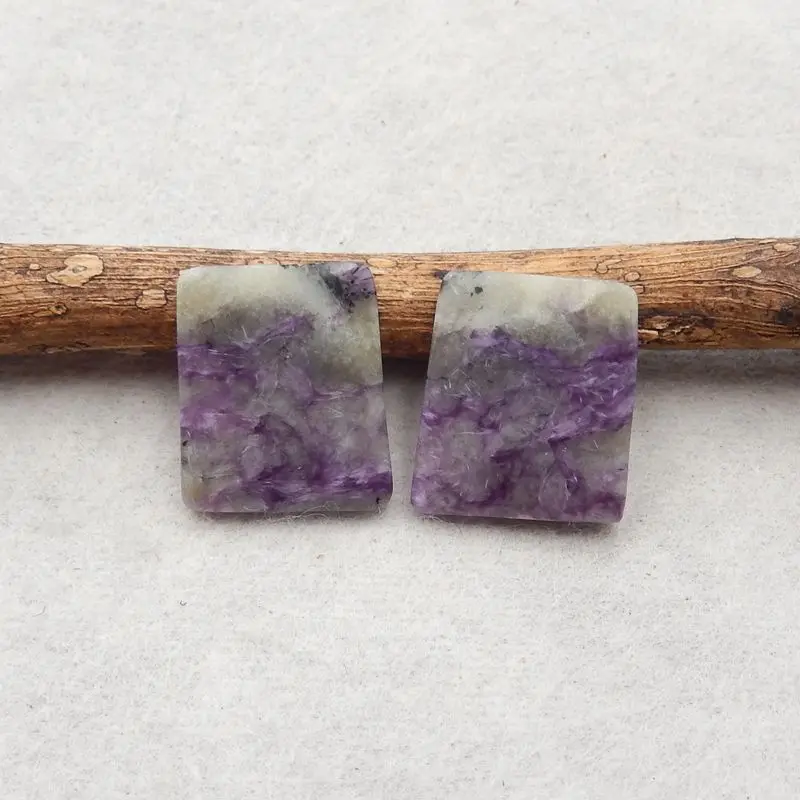 

Natural Stone Charoite Gemstone Fashion Cabochon Women Earrings Accessories 17x15x3mm 3g