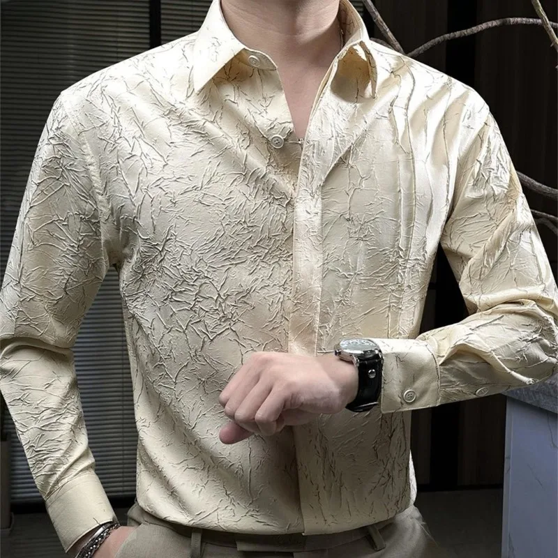 

Spring Autumn New Fashion Polo Collar Long Sleeved Shirts Casual Versatile Western Loose Commuting Simple Comfortable Men's Top