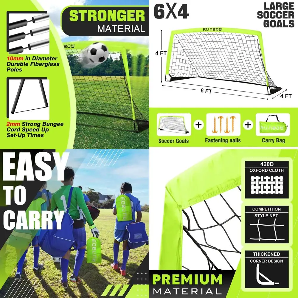 

Портативные футбольные ворота 6x4 фута с сумкой для переноски, идеально подходят для детей и взрослых, подходят для тренировок в помещении и на улице.