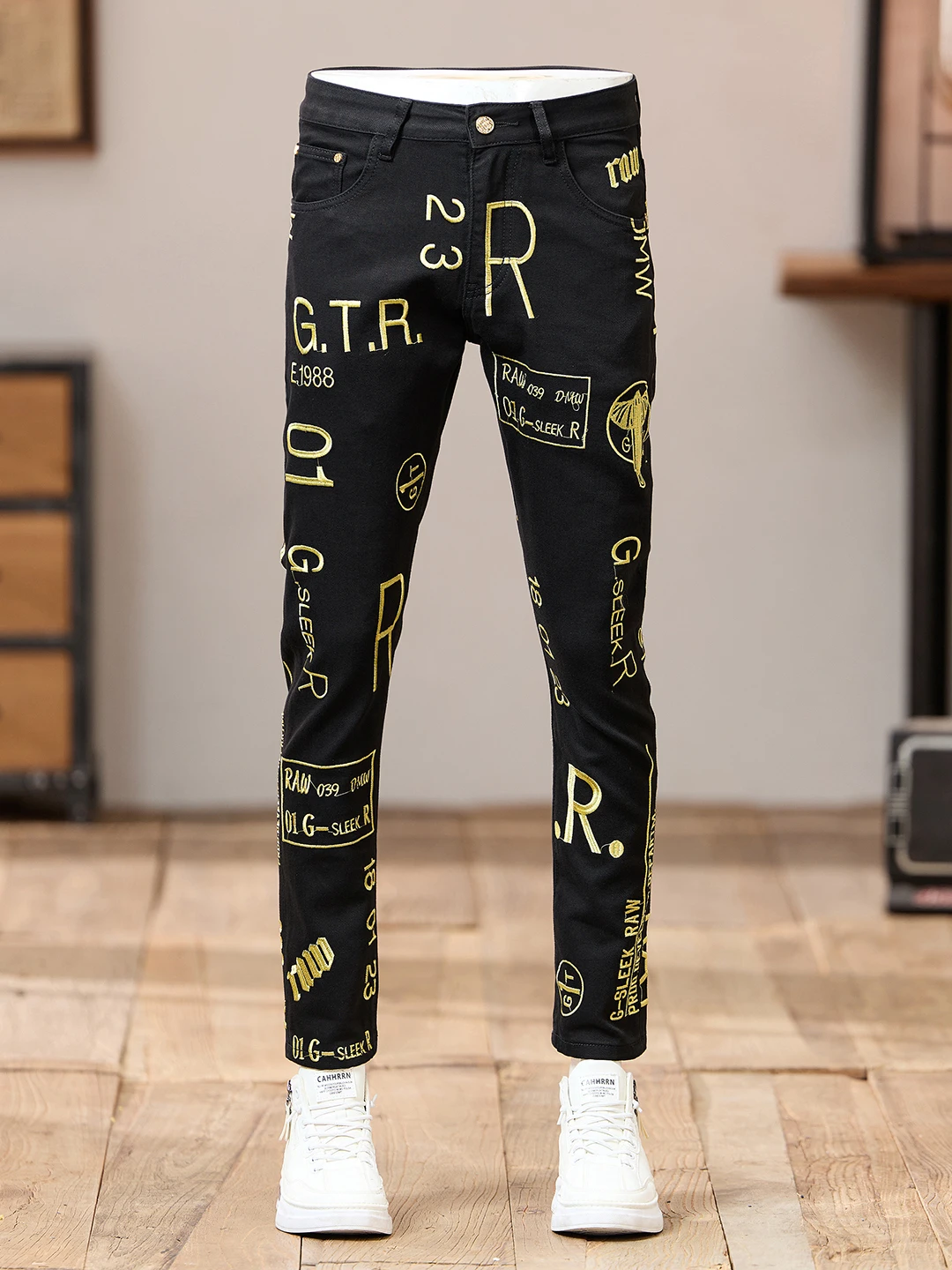 

High-End Luxury Bla Jeans Men's Letter Embroidery Autumn Winter Slim Fit Casual Long Trousers Trendy Cotton Elastic Denim