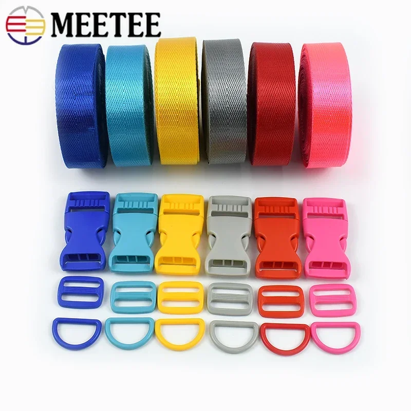 1-5Sets Plastic Buckles D Ring Nylon Webbing Fastern Release Buckle Adjustable Slider Luggage Strap Suitcase Belt Lock Hooks