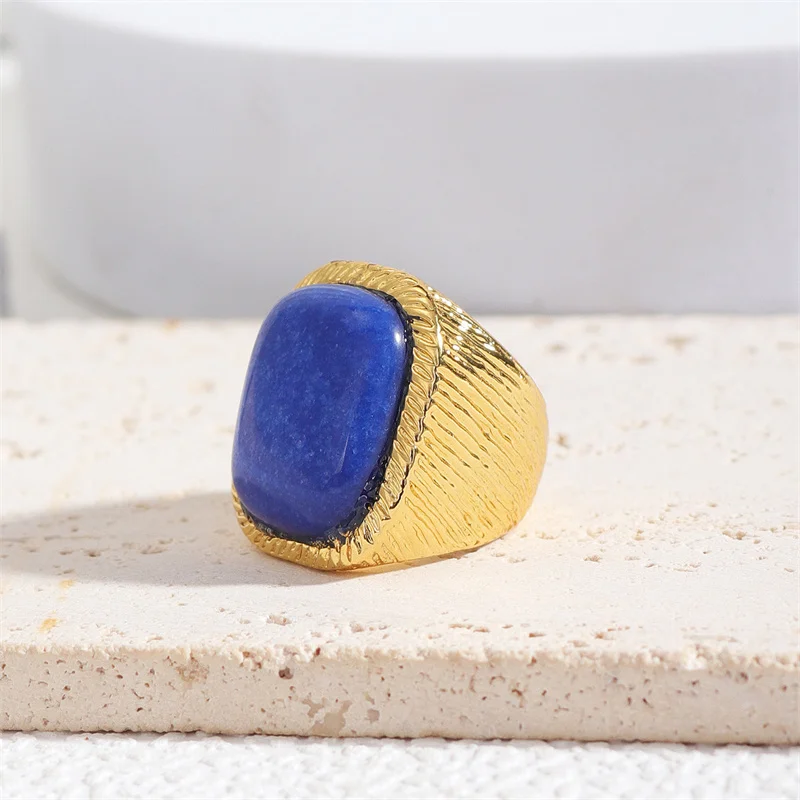 XIALUOKE Fashion New Geometric Square Stone Vintage Ring Chunky Gold Color Trend Personality Jewelry Accessories For Women