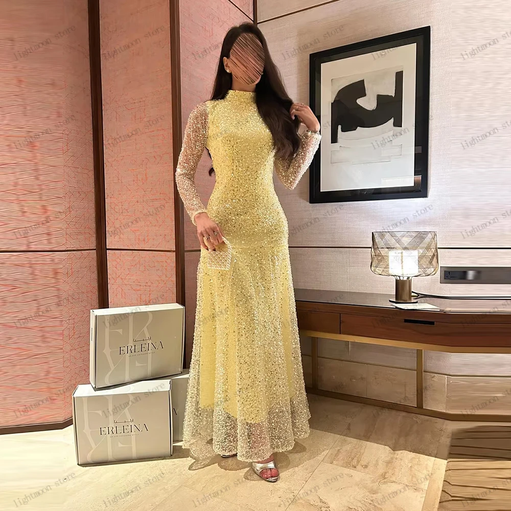 Glamorous Evening Dresses Glitter Prom Dress Beading Appliques Full Sleeves Robes Luxury Pretty Vestidos De Gala Customized 2026