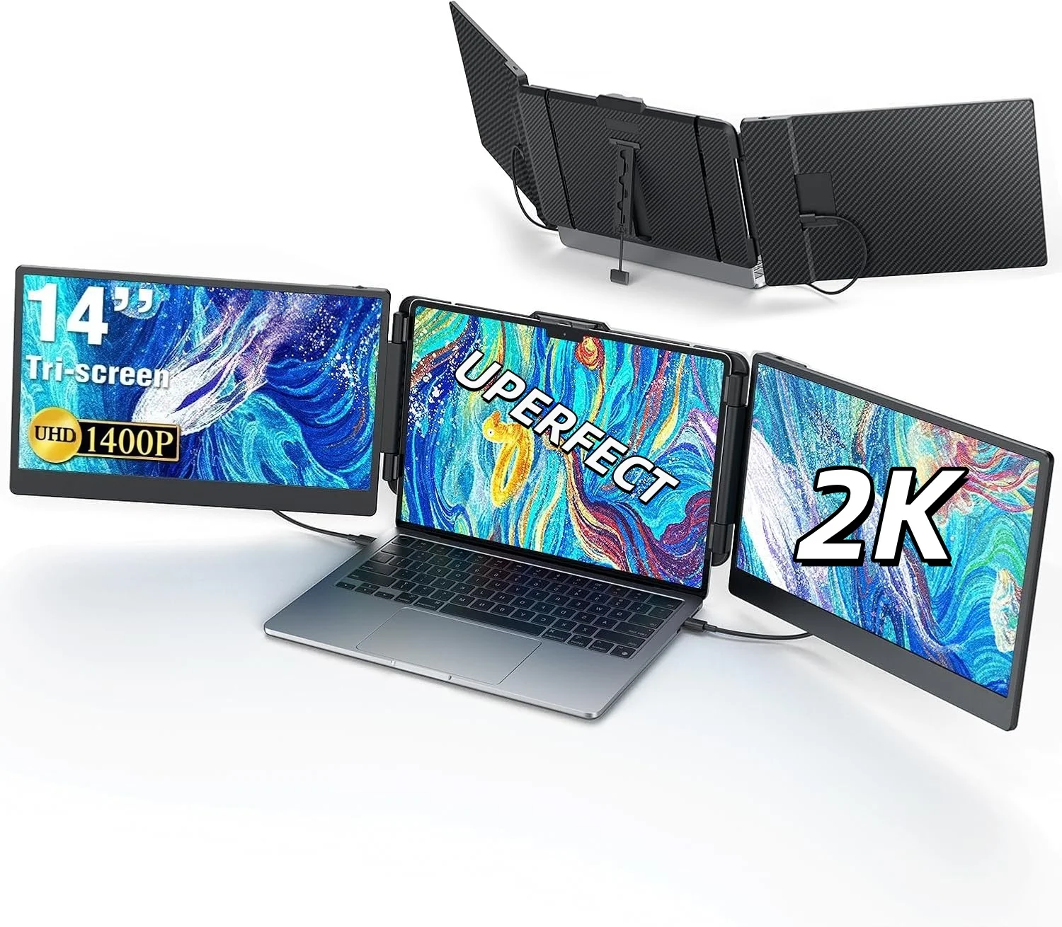 

UPERFECT 14Inch 2K Dual Monitor Foldable Screen Gaming QHD IPS Display Panel For 13.3"-17"Type C HDMI Laptop Phone Switch PS4/5