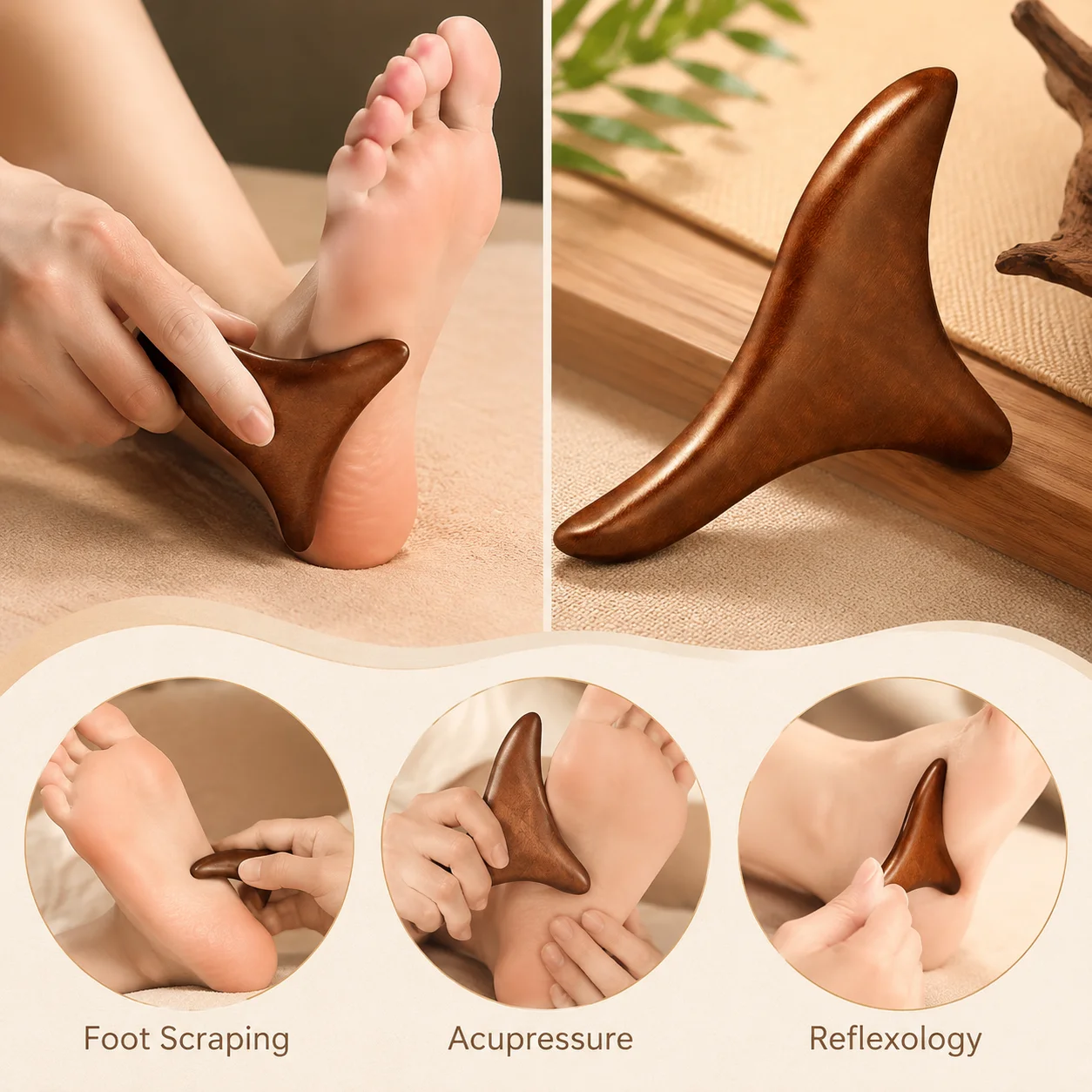 Natural Sandalwood Massage Stick Triangular Bird Claw Design Acupoint Relief Tool for Foot Leg Shoulder Use Golden Sandalwood