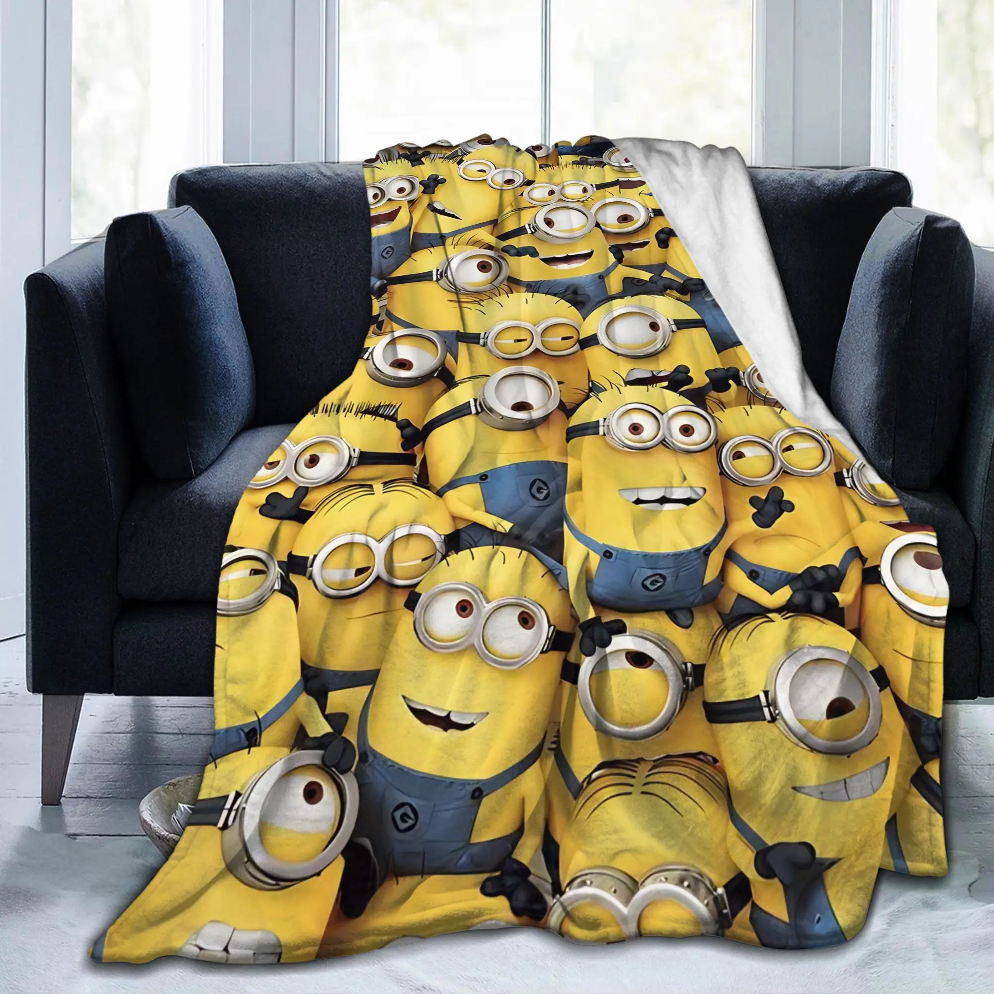 Cute Anime M-Miniones Blankets Coral Fleece Plush Summer  Portable Super Soft Throw Blankets for Bed Car Plush Thin Quilt
