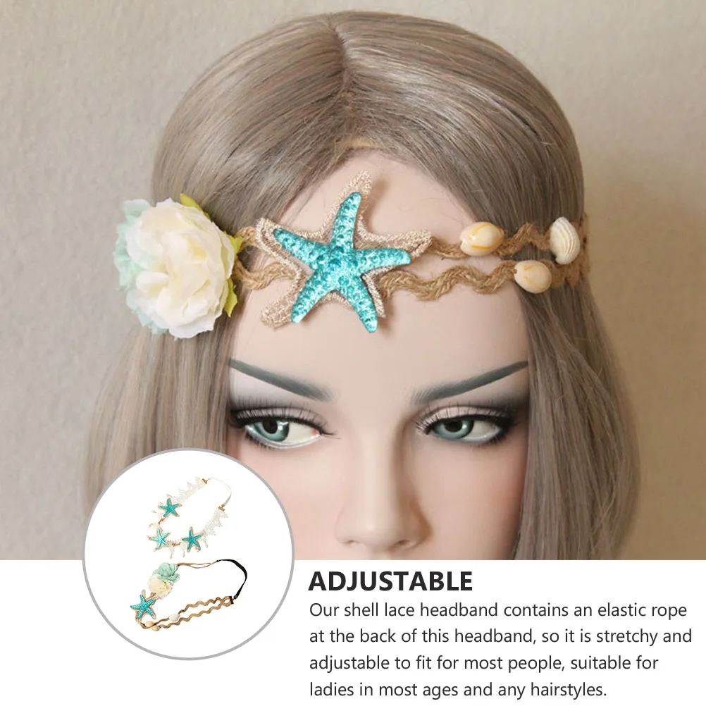 

2pcs Lace Hair Bands Shell Decorated Beach Style Women Headband Fashion Headdress Wedding Party Festival Cosplay Travel Hair