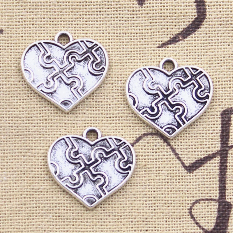 8pcs Charms Jigsaw Heart Puzzle 19x20mm Antique Silver Color Pendants Making DIY Handmade Tibetan Finding Jewelry