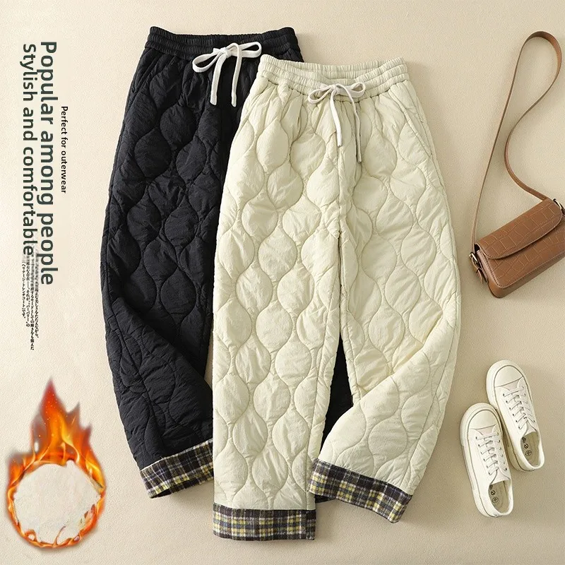 Hiver nouveau Sle femmes coton pantalon ceinturé taille élastique gourde Pr ligne léger chaud Long coton pantalon coupe-vent