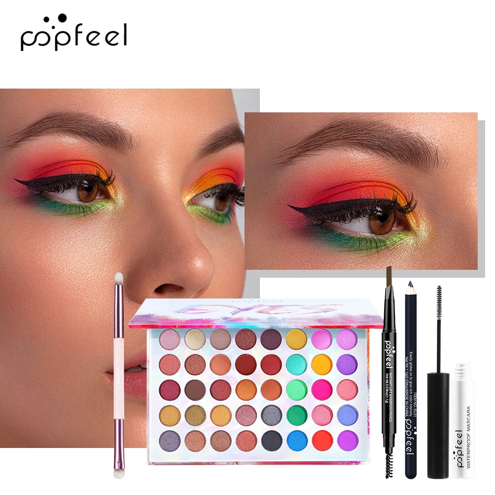 POPFEEL Mini Eye Makeup Set 40 Color Eyeshadow Lash Lift Mascara Black Eyeliner Makeup Set Box