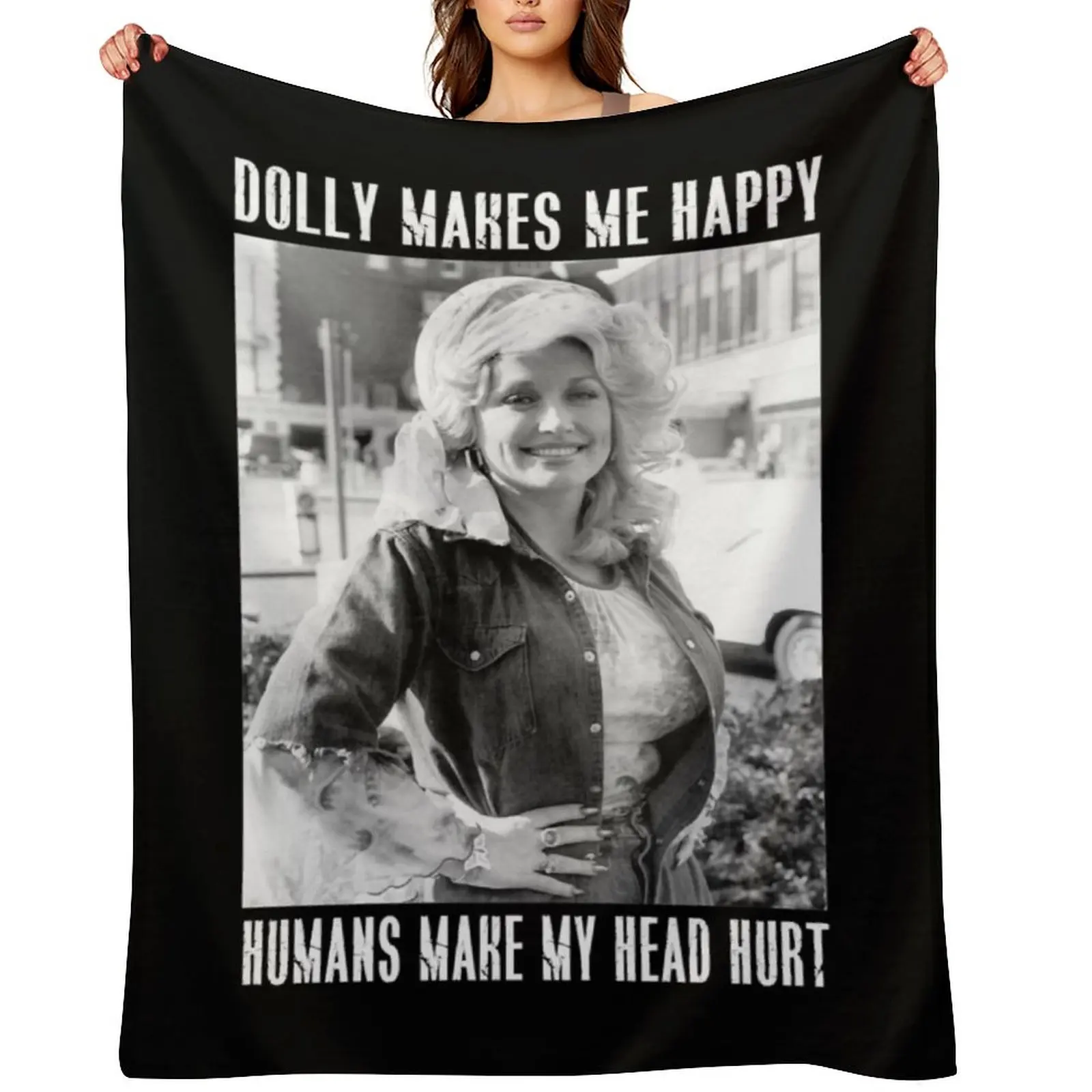 Retro Dolly Parton's Makes Me Happy Throw Blanket Soft Plaid warm for winter Single Weighted sofa bed Sofa Quilt Blankets