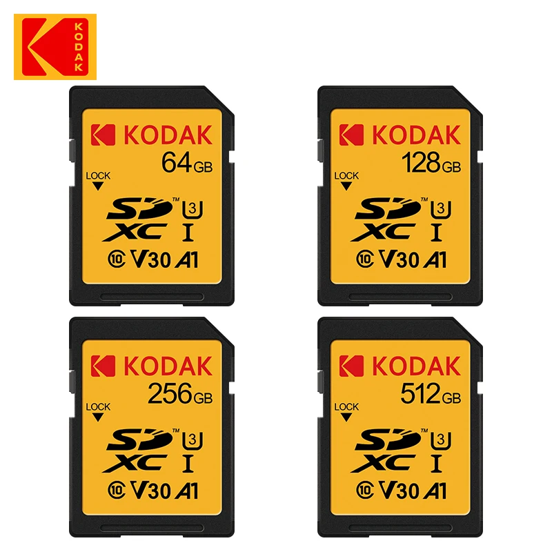 코닥 정품 SD 카드, SDHC 64GB, 128GB, 256GB, 512GB, SDXC Class10 메모리 카드, C10 USH-1 지지대, 카메라 자동차 DV SLR용