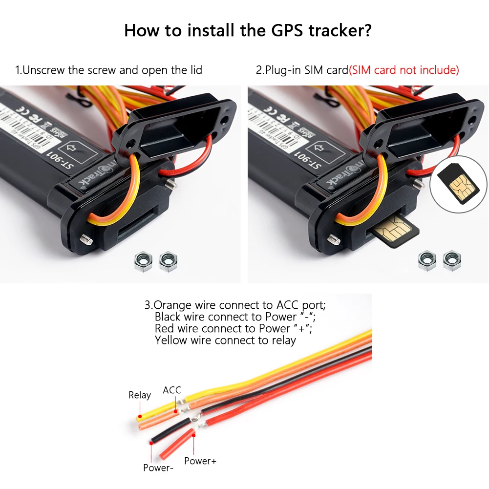 SinoTrack Mini Waterproof GPS Tracker ST-901 4PIN Cable with Relay for Remote Control Builtin Battery for Car Motorcycle Vehicle