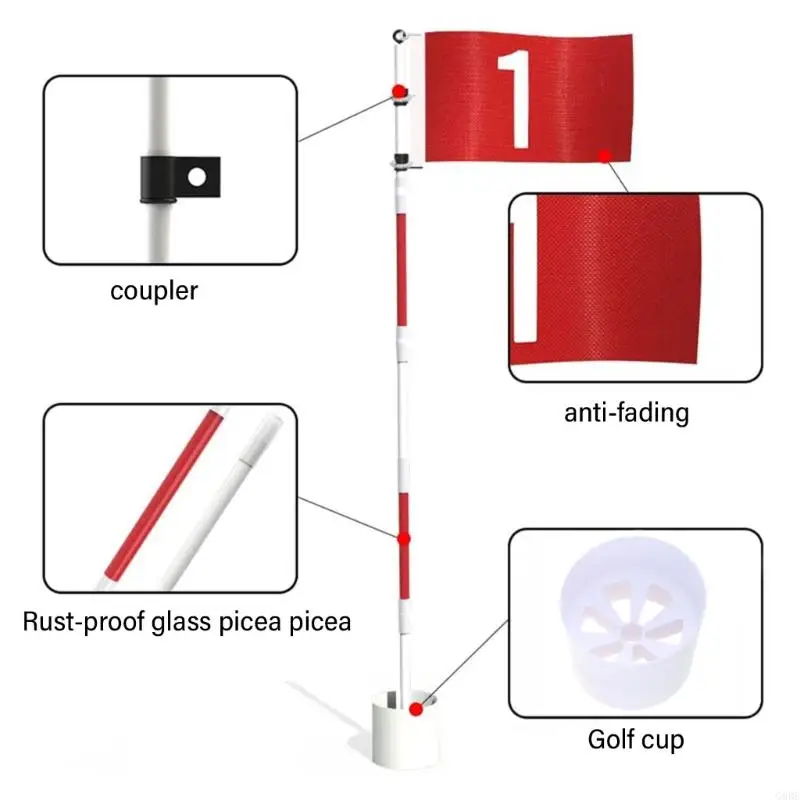 G6DE Golfs Hole Nylon Golfs Sinalizadores Conjunto Flagstick Portátil Colocando Bandeiras Verdes Bandeiras Golfs