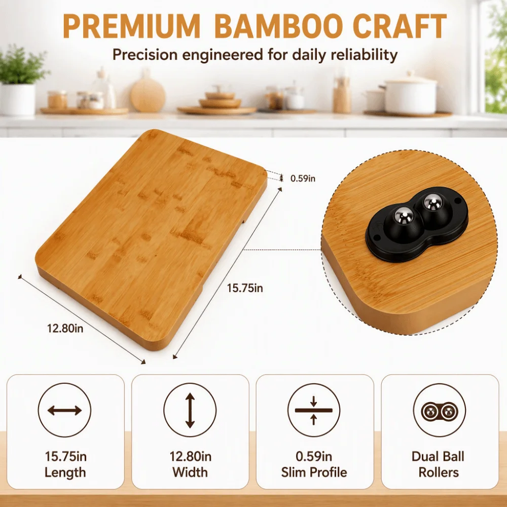 Wood Wooden Sliding Tray Rectangular Shape Smooth Sliding Mechanism Sliding Appliance Tray Scratch Resistant Wood Construction