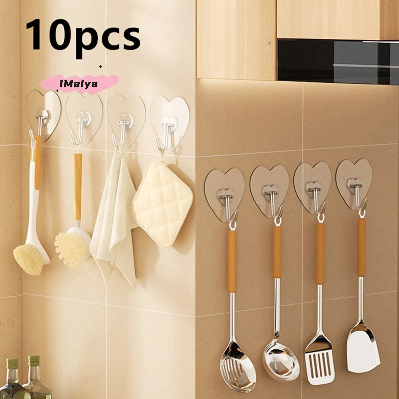 

Heart Shape Non-Punching Plastic Hooks Transparent Self-Adhesive Love Hangers Multi-Purpose Storage Rack for Keys And Towels