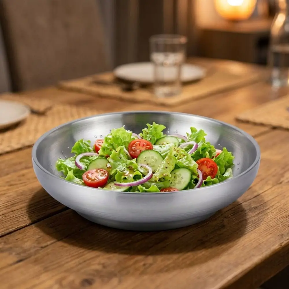 Tableware Double Layer 304 Stainless Steel Dishes Anti Scalding Round Dinning Plate Thickened Drop-proof Steak Plate Camping