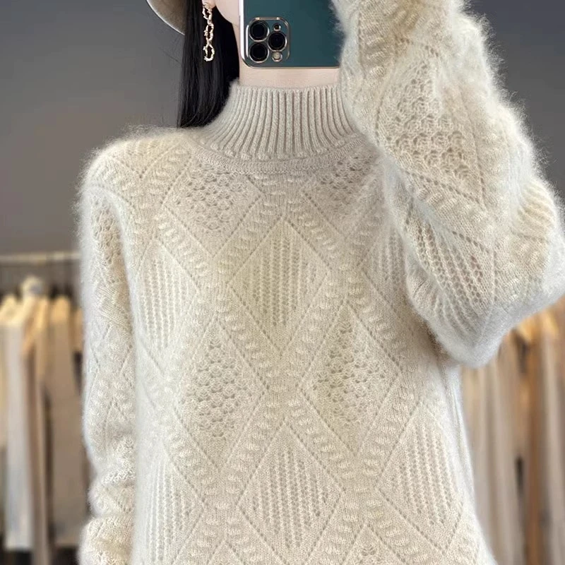 

Casual Style Autumn Winter Plus Size Semi High Neck Women's Knitted Base Sweater 2025 New Item