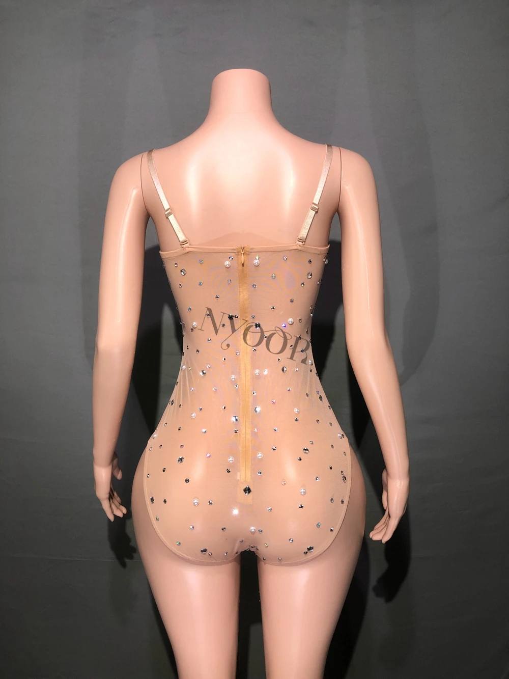 Women Singer Dancer Performance Dance Costume Stage Wear Sexy Mesh See Through Rhinestones Bodysuit Photography Leotard