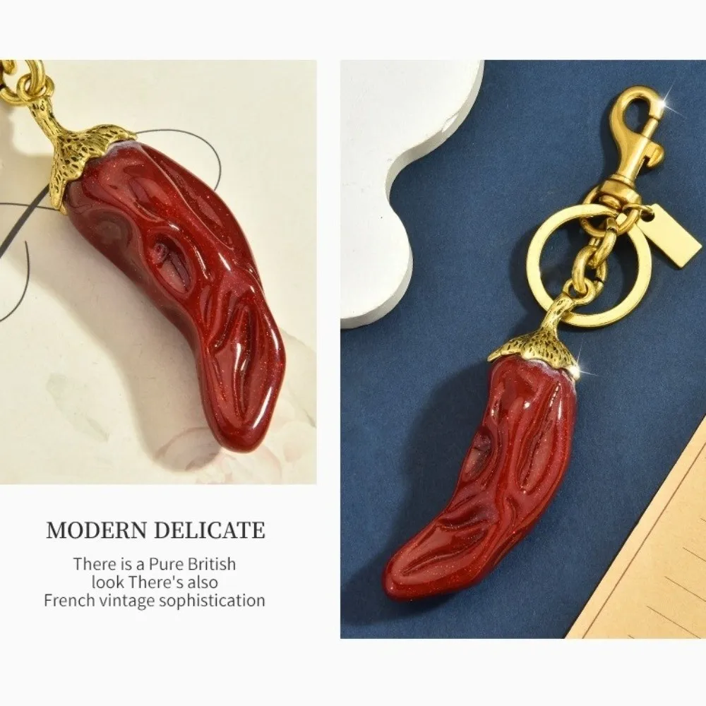Cute Glitter Chili Pepper Keychain Handmade 3D Bag Pendant Portable Retro Lucky Keyring Handbag Accessory