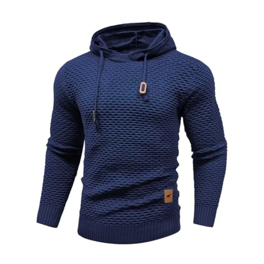 

Men's Form Fitting Knit Pullover Sweater Hoodie Drawstring Hooded Sweatshirt