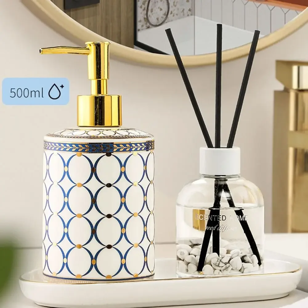 

Soap Dispenser Luxury Ceramic Lightweight Refillable Soap Pump Bottle Empty Painted Liquid Lotion Dispenser Beauty Shop
