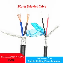 RVVP 2Cores Shielded Cable 26 24 22 20 18 17 16AWG 1/5/10Meter  Control Signal Copper Wire Black PVC Insulated Audio Cable