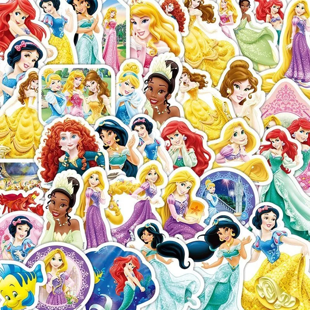 10/30/50/100pcs Kawaii Disney Anime Princess Stickers Cute Rapunzel Snow White Belle Cartoon Decal Phone Guitar Suitcase Sticker