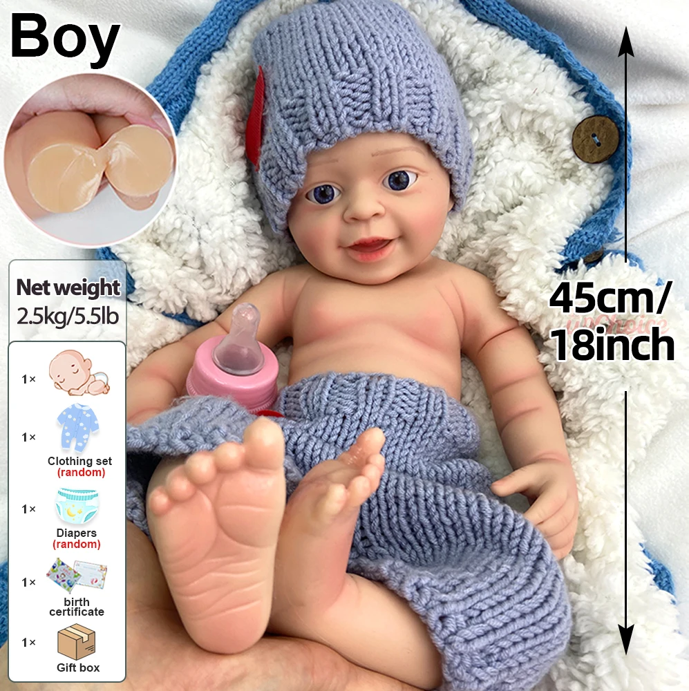 Dettagli realistici Bambino rinato in silicone impermeabile da 18 pollici Occhi azzurri aperti Morbido oggetto educativo per bambini per l'allenamento infermieristico