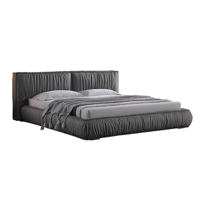 Light luxury bed Modern simple leather 1.8 meters 2.0 meters Double bed Master bedroom