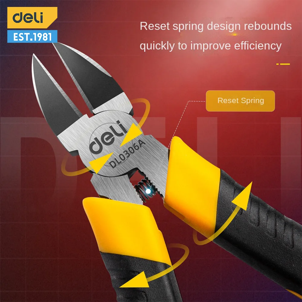 Deli-cr-v Plástico Alicate Diagonal Electronic Wire Stripping Ferramenta Cabo Cortador Nipper Home Repair Ferramenta Mão 6