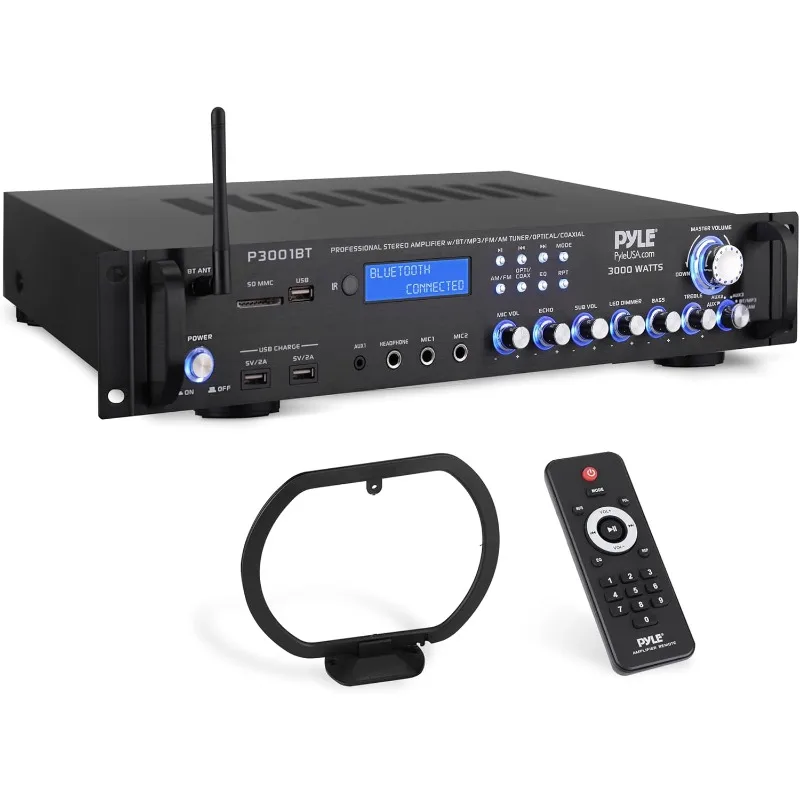 Multi-Channel Bluetooth Power Amplifier - 3000 Watt Audio Rack Mount Home Speaker Sound Stereo Receiver FM Radio, USB