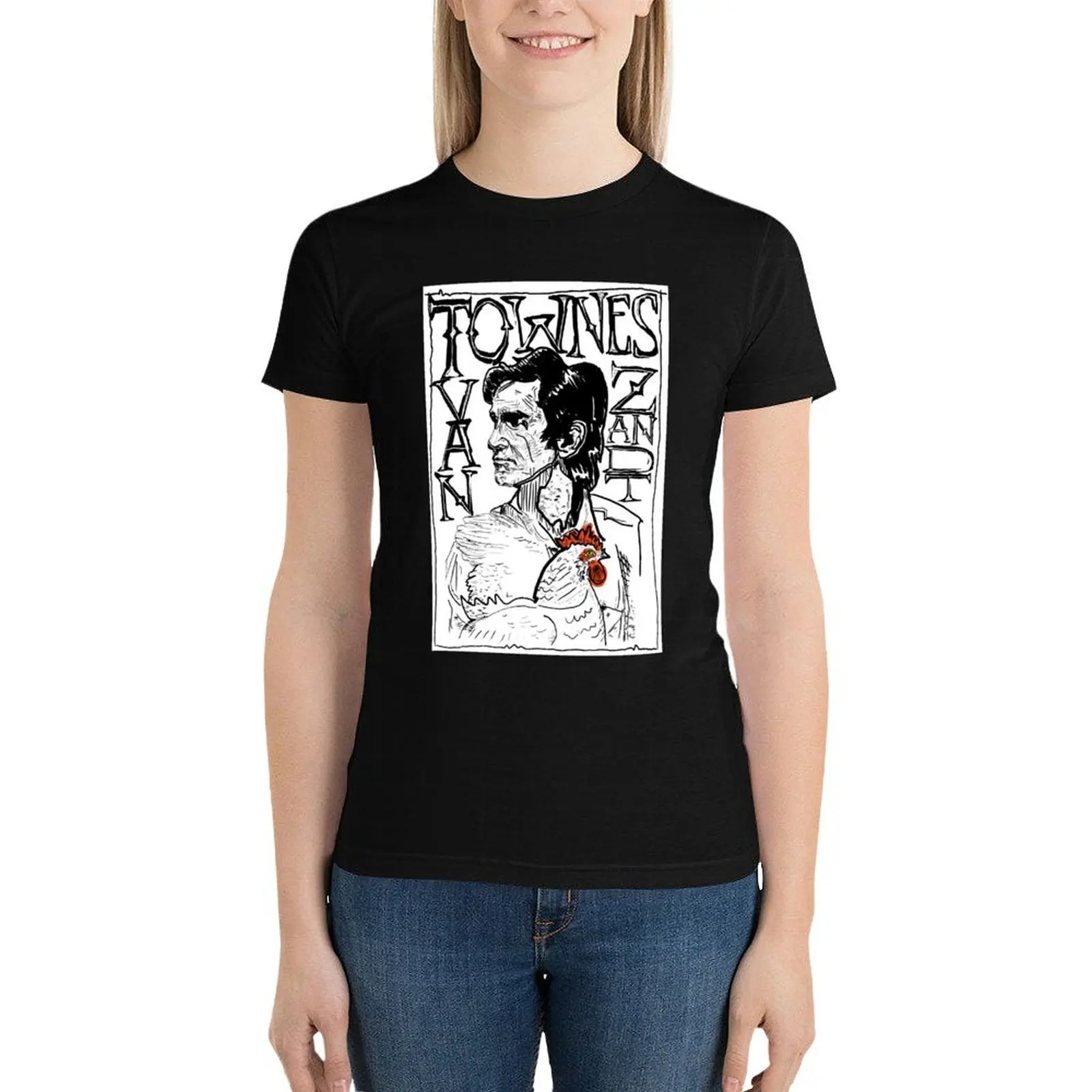 

black and white Townes Van zandt T-Shirt female Aesthetic clothing t shirt Women