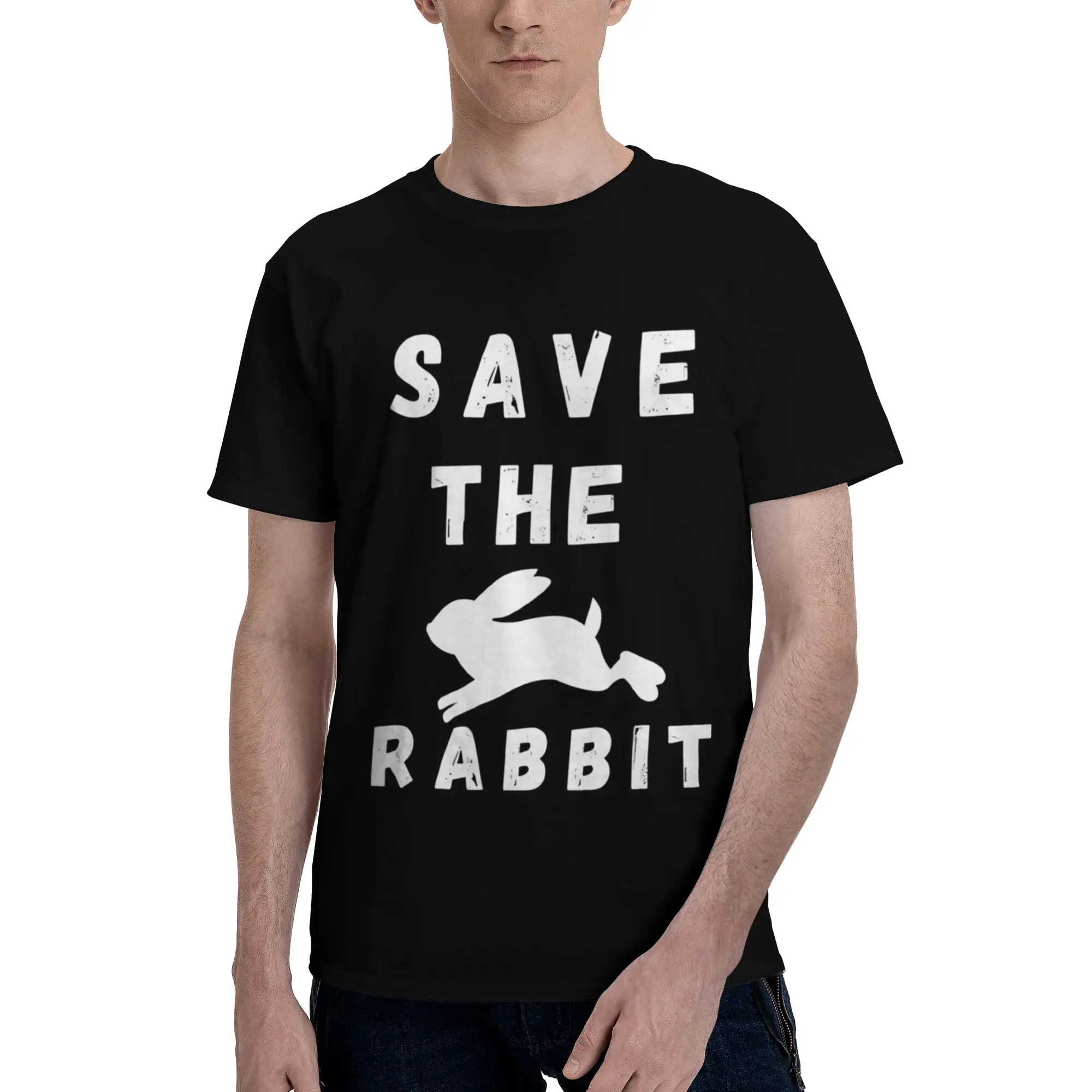 Save the rabbit Men T Shirts Protection Animal  Humorous Tees Short Sleeve O Neck 100% Cotton Gift Idea Tops T-Shirt