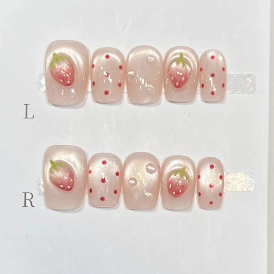 10 stuks zoete schattige roze korte vierkante druk op kunstnagels handgemaakte volledige dekking perzik bloemen kunstnagels Franse kunstmatige manicure
